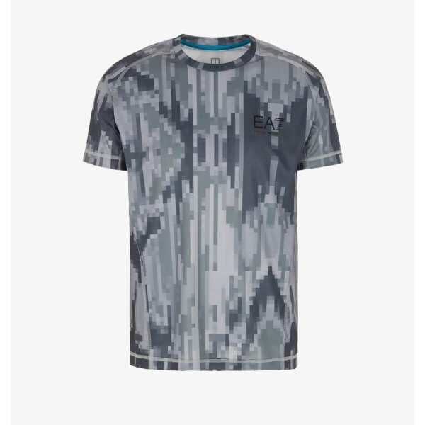 EA7 Emporio Armani mens T-shirt, Dark Grey Fancy, size L, sporty, fashionable, high-quality fabric, ideal for leisure.