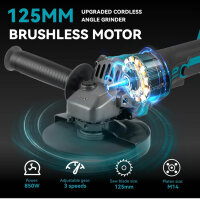 Yofidra 125mm Akku Winkelschleifer, 3 Gang, 21V, 5600rpm, inkl. 2x 3.0Ah Akku, 3 Trennscheiben, ideal für Metall, Fliesen, Stein.