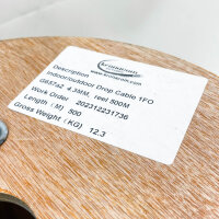 KRONACOM Indoor/Outdoor Drop Cable, G657a2, 4.3mm, 1FO, 500m Reel, 12.3kg, robust für vielseitige Anwendungen.