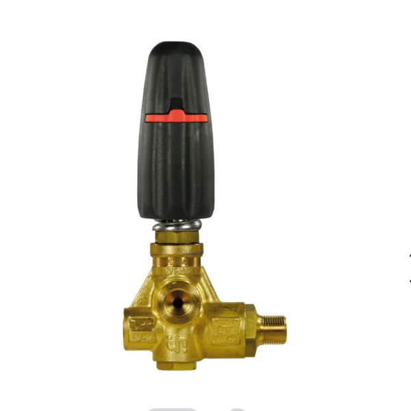 Interpump H-284, circulation valve, 3/8 inch female/male thread, bypass 3/8 inch female thread, max. 280 bar, 80°C, compact design, high pressure resistance.