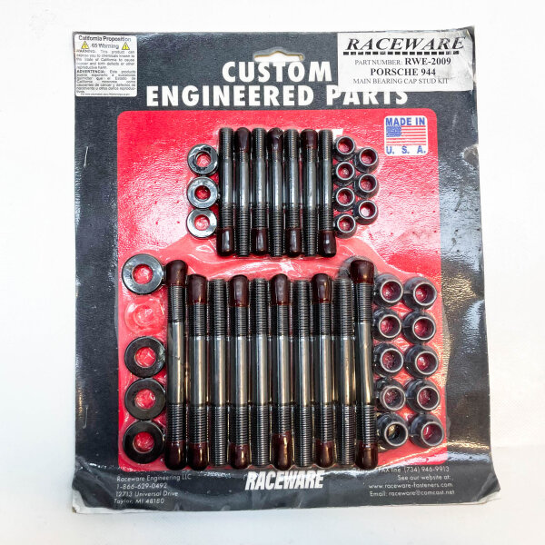 Raceware RWE-2009, Porsche 944, main bearing cap stud set, 2x washers missing, high-quality fastening system.