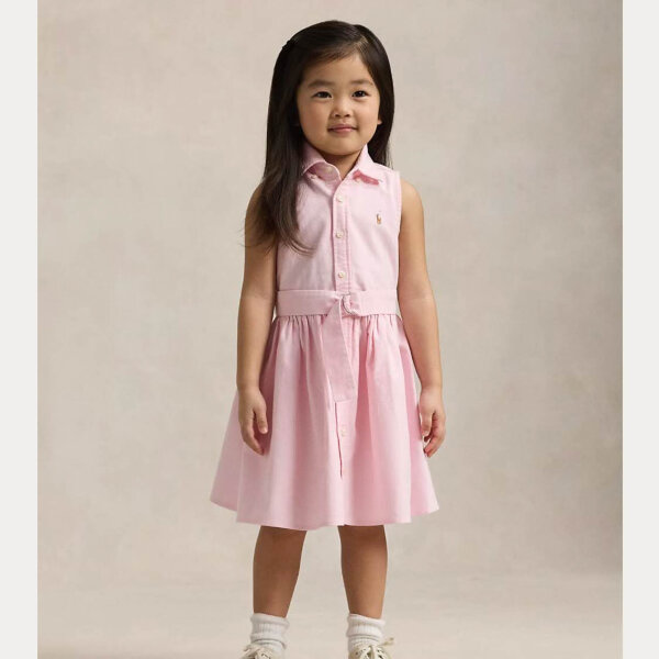 Ralph Lauren Oxford-Hemdkleid, US 3, EU 98, Baumwolle, mit Gürtel, Bath Pink, für Mädchen.