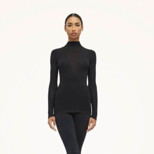 Wolford Aurora Rib Net Top, S, long sleeve, black, elegant design, breathable material, figure-hugging, ideal for layering.