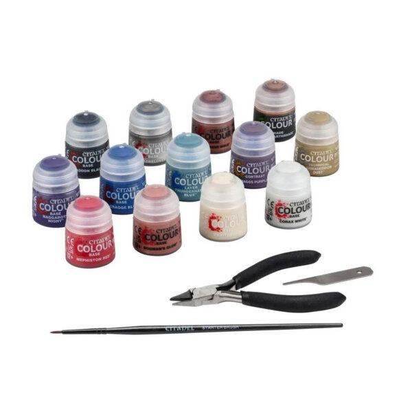 Warhammer 40,000, Paints & Tools Set, painting accessories, 12 colors, brushes, tools, ideal for miniature painting.
