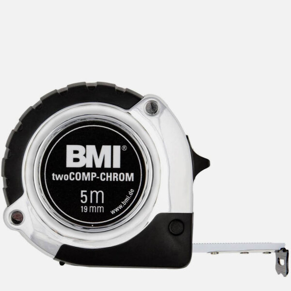 BMI chrome tape measure, 5m, 19mm, flexible, robust, ideal for precise measurements, light and handy.