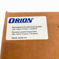 Orion parallel support set, ISO 2768, 150 mm, in wooden case, precise dimensions, ideal for mechanical engineering and construction.
