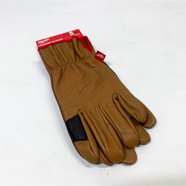 Milwaukee work gloves, leather, size 9 (L), robust, non-slip, breathable, ideal for construction and crafts.