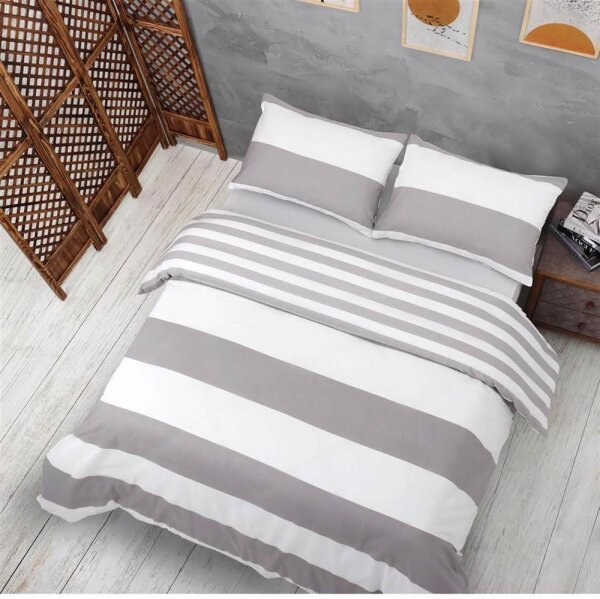 Vency bed linen 240x220, 3-piece, grey & white, Oeko-TEX, 80% cotton, 20% polyester, 1 duvet cover with zipper, 2 pillowcases 65x65.