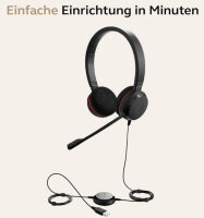 Jabra Evolve 20, headset, black, Microsoft Teams version, USB-C and USB-A, stereo, ideal for clear communication.