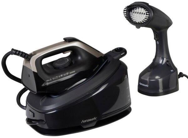 HANSEATIC steam ironing station, steam ironing station, 8 bar steam pressure, 90s heat-up time, 130g/min continuous steam, automatic switch-off.