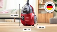 BOSCH Bodenstaubsauger Serie 4 BGS21CAR, Hygiene-Filter, XXL-Düsen, 10 J. Motorgarantie, kompakt, rot, ideal für Fahrzeug-Innenreinigung.