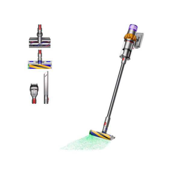 Dyson V15 Detect Absolute, cordless handheld and upright vacuum cleaner, powerful, with laser technology and HEPA filter.