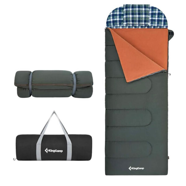 KingCamp Schlafsack 3-1 XXL, Deckenschlafsack, Baumwolle Flanell, bis -18°C, 230x90 cm, inkl. Kopfkissen, für 4 Jahreszeiten.
