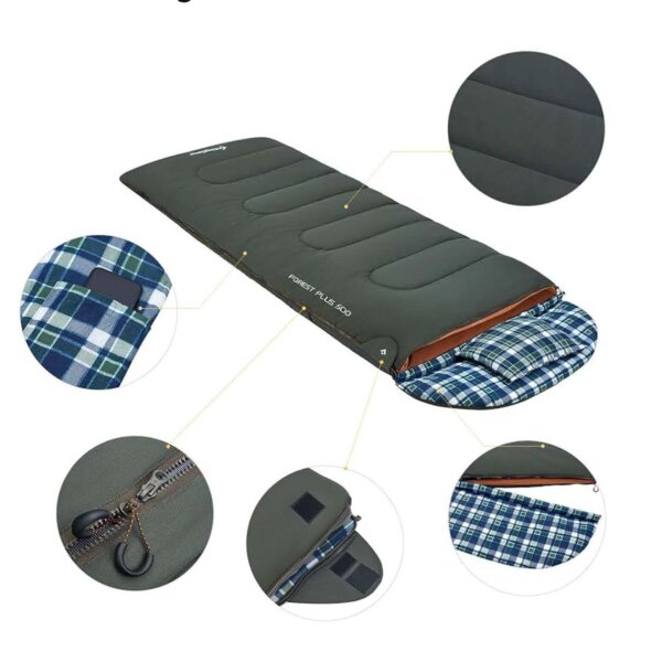 KingCamp sleeping bag 3-1 XXL, blanket sleeping bag, cotton flannel, up to -18°C, 230x90 cm, incl. pillow, for 4 seasons.