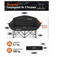 KingCamp Camping Couch, Faltbar, Luxus Campingstuhl für 2 Personen, gepolstert, bis 300 kg, Hochlehner, ideal für Garten und Balkon.
