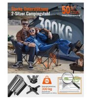 KingCamp Camping Couch, Faltbar, Luxus Campingstuhl für 2 Personen, gepolstert, bis 300 kg, Hochlehner, ideal für Garten und Balkon.