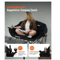 KingCamp Camping Couch, Faltbar, Luxus Campingstuhl für 2 Personen, gepolstert, bis 300 kg, Hochlehner, ideal für Garten und Balkon.