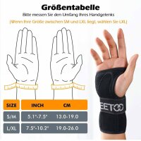 FREETOO Handgelenkstütze S/M, linke Hand, Karpaltunnelsyndrom, 3 Metallschienen, komfortabel, weich gepolstert, für Tendinitis, Arthritis.