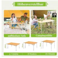 KingCamp Bambus Falt Tisch, Camping, klappbar, Aluminium, Holz, 3 Höhen verstellbar, ideal für Garten und Outdoor.