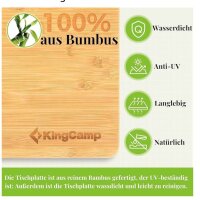 KingCamp Bambus Falt Tisch, Camping, klappbar, Aluminium, Holz, 3 Höhen verstellbar, ideal für Garten und Outdoor.