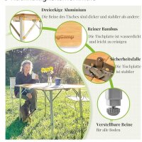 KingCamp Bambus Falt Tisch, Camping, klappbar, Aluminium, Holz, 3 Höhen verstellbar, ideal für Garten und Outdoor.
