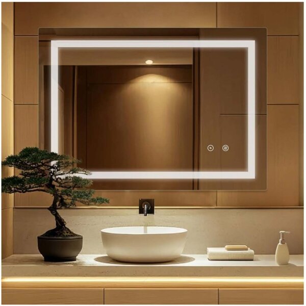 Sanitemodar LED bathroom mirror 70x90cm, illuminated, anti-fog, wall mirror with touch switch, modern design for your bathroom.