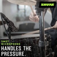 SHURE SM57, instrument microphone, dynamic, versatile, robust, ideal for vocals and instruments, precise sound reproduction.