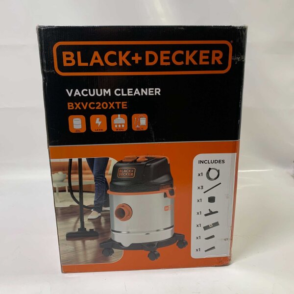 BLACK+DECKER BXVC20XTE Nass-Trockensauger, 1400 W, 20 L, integrierte Steckdose für Elektrowerkzeuge, vielseitig einsetzbar.
