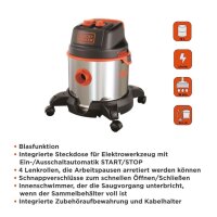 BLACK+DECKER BXVC20XTE Nass-Trockensauger, 1400 W, 20 L,...