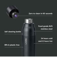 LARQ PureVis 740 ml Stainless Steel Water Bottle, Self-Cleaning, Insulated, UV Purifier, Award-Winning, Obsidian Black, Reusable.