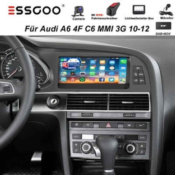 DAB+ DVR Android Autoradio 8.8" für AUDI A6 C6 MMI 3G (10-12) mit CarPlay, GPS Navi, DSP, moderne Funktionen.