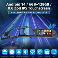 DAB+ DVR Android Autoradio 8.8" für AUDI A6 C6 MMI 3G (10-12) mit CarPlay, GPS Navi, DSP, moderne Funktionen.