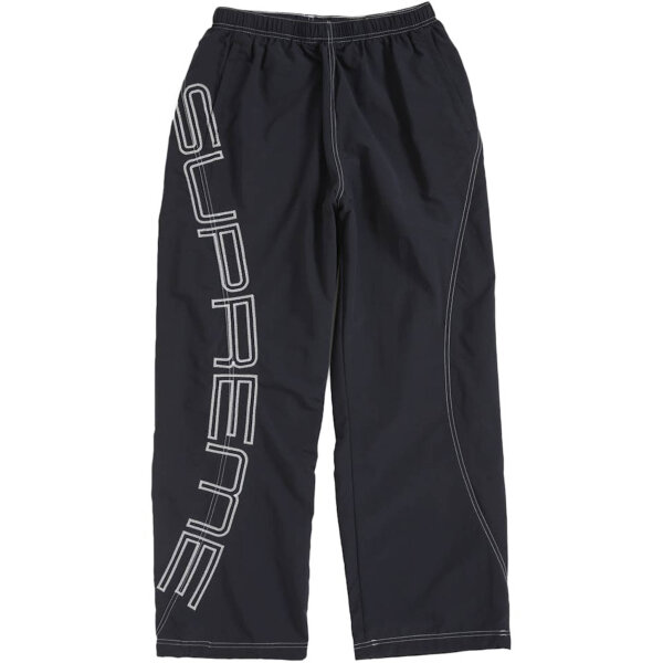 Supreme Spellout Jogginghose, SS25, schwarz, Gr. L, mit Stickerei, lässiger Schnitt, hochwertiger Stoff.