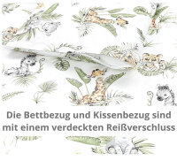 TupTam childrens bed linen set 2-piece, safari lion brown green, duvet cover 135x100 cm, pillowcase 40x60 cm, for boys and girls.