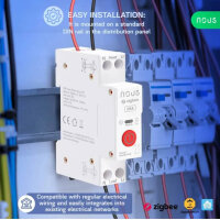 NOUS Zigbee DIN rail module 25A, consumption measurement, smart energy management, easy integration into smart home.
