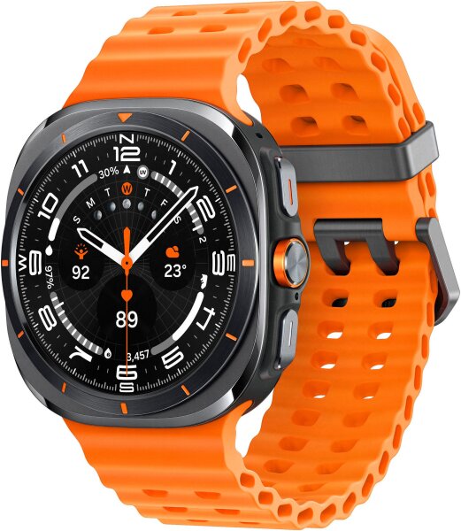 Samsung Galaxy Watch Ultra, 47 mm, Smartwatch, 1.5" AMOLED, 480x480, 4G, GPS, WLAN, silber, orange Band.