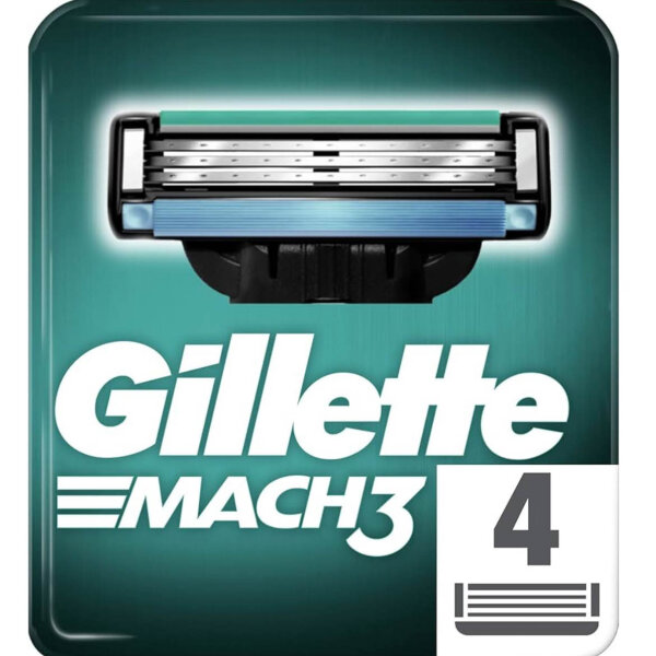 Gillette Mach3 Systemklingen, 4er Magazin, präzise Rasur, langlebige Klingen, komfortable Anwendung, für empfindliche Haut.