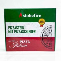 Stokefire Premium Pizzastein 38x30x1,5 cm & Pizzaschieber 87x30,45 cm | Ideal für Backofen & Gasgrill, perfekter Pizza Genuss.