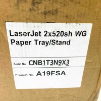 HP LaserJet 6GW46A, workgroup paper tray, 2x520 sheets, expandable, ideal for high print volumes.