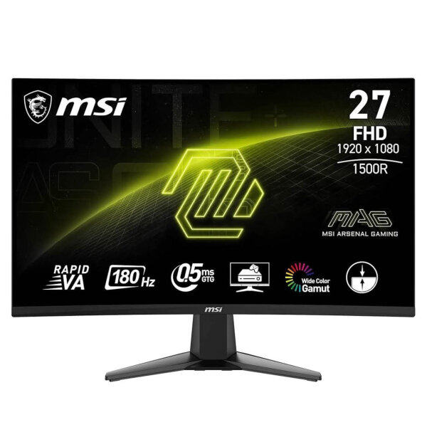MSI MAG 27C6X, Curved Monitor, 27 inch, 165Hz, 1ms response time, FreeSync, Full HD, HDR, slim design.