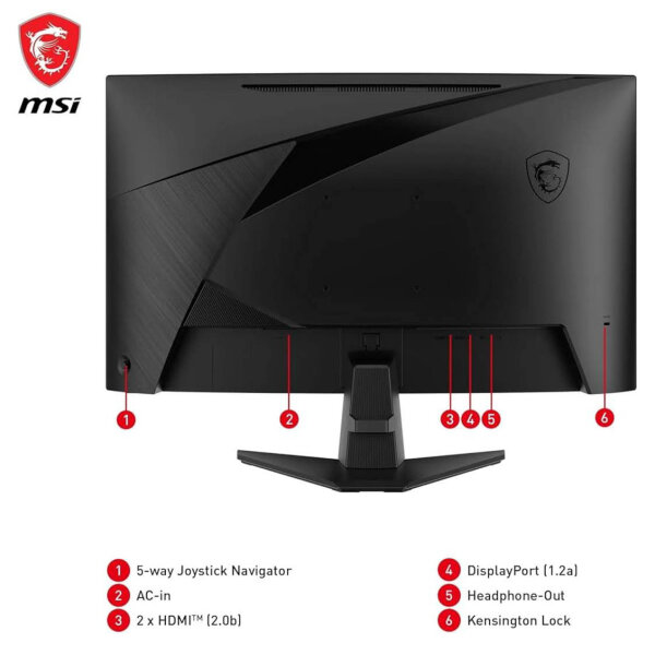 MSI MAG 27C6X, Curved Monitor, 27 inch, 165Hz, 1ms response time, FreeSync, Full HD, HDR, slim design.