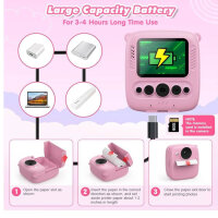 Kinderkamera, 48MP Sofortbildkamera, Digitalkamera, 1080P, 32GB Karte, Druckpapier, Geschenke für 3-12 Jahre (Rosa)