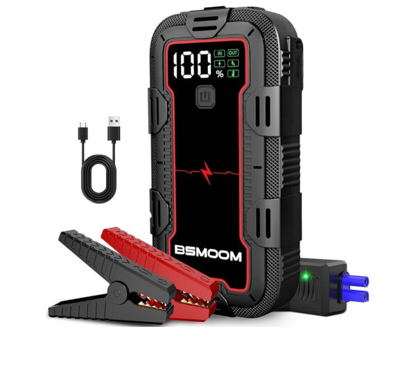 Bsmoom 12V Starthilfe 6000A – Powerbank mit LED, LCD, für Benzin & 10.0L Diesel, kompakt und leistungsstark.