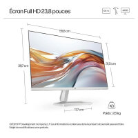 HP Series 5 524sw, FHD IPS Monitor, 23,8 Zoll, 100Hz, 1920x1080, 1500:1, 99% sRGB, HDMI, nachhaltig, Neigung -5 bis +25°, Weiß-Silber.