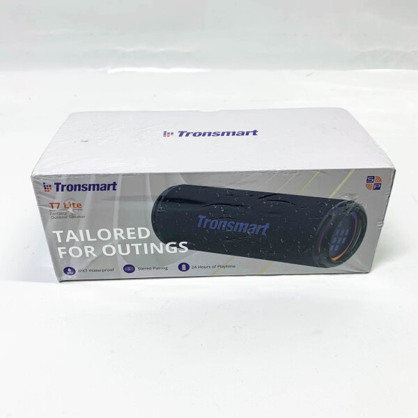 Tronsmart T7 Lite, Bluetooth speaker, 24W, dual drivers, IPX7 waterproof, 24h playtime, LED light, ideal for parties.