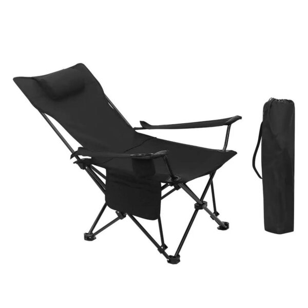 WOLTU Campingstuhl, Klappstuhl, leicht, mit Lehne, Getränkehalter, schwarz, ideal für Angeln und Outdoor-Aktivitäten.