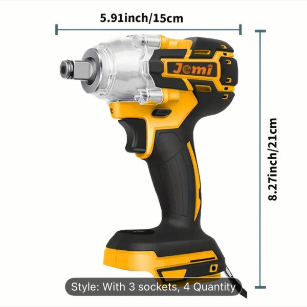 Jemi Tool 3-in-1 Cordless Impact Wrench, 21V, 3.0AH, 3 attachments, max. 4000 rpm, variable speed, incl. 2 batteries.