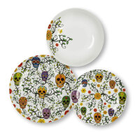 Excelsa Calavera dinnerware set, 18 pieces, porcelain, white, stylish design, ideal for festive occasions, durable and elegant.