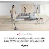 Dyson V8 Absolute, kabelloser Staubsauger, leistungsstark, vielseitig, HEPA-Filter, bis zu 40 Min. Laufzeit, leicht und handlich.