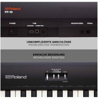 Roland FP-10, digital piano, 88 keys, SuperNATURAL sounds, authentic keyboard, user-friendly, perfect for home use.